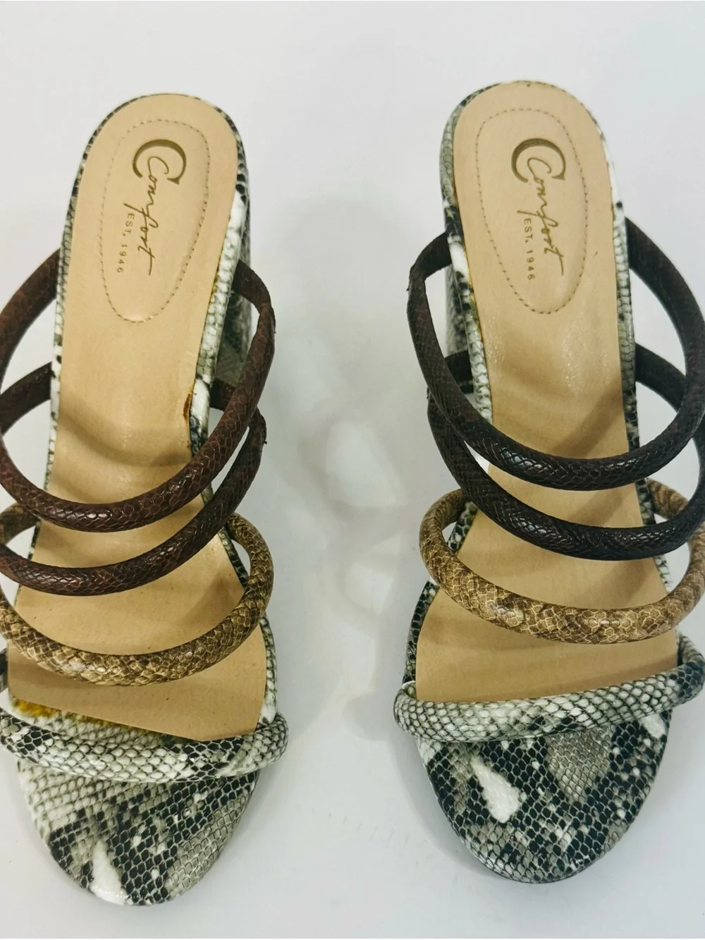 C Comfort Women’s Snake-Print Slide Sandals in Brown and Tan